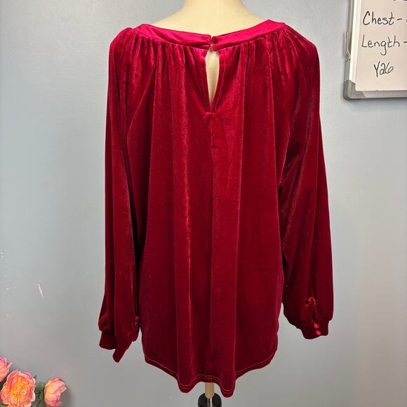 Umgee Red Velvet Blouson Long Sleeve Small Holiday Party Oversize Blouse Top - Picture 4 of 10
